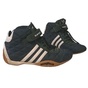 Vintage Adidas Goodyear Monaco Navy Quilted White Leather Racing Shoes Mens 8.5